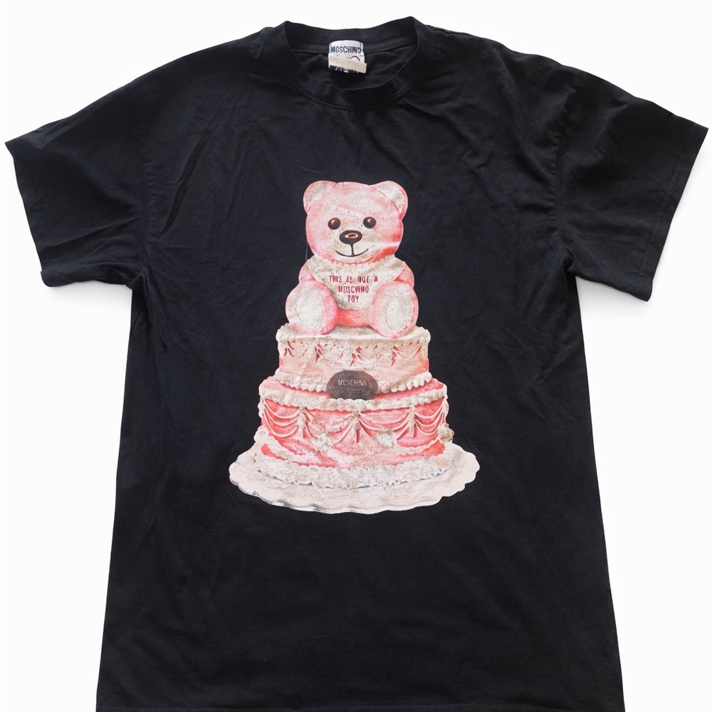 Moschino Black Tee with Pink Teddy Cake Print